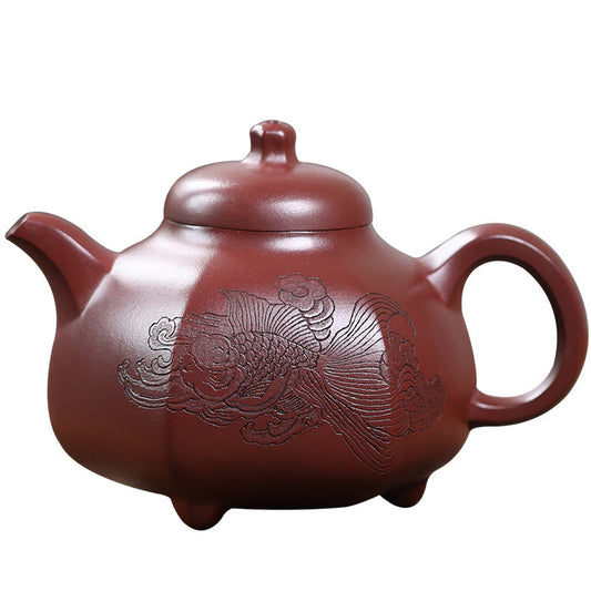 Hexagonal Tripod Purple Clay Teapot — Ming-Style Yixing Zisha by Fan Qinjun (320ml)