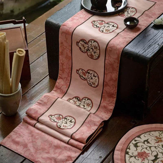 Jiangnan Pink Lotus Table Runner – Qing Dynasty Porcelain Style Plush Decor