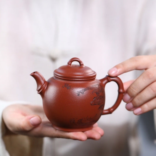 Lucky Bamboo Red Clay Yixing Teapot – Handmade by Master Fan Qinjun