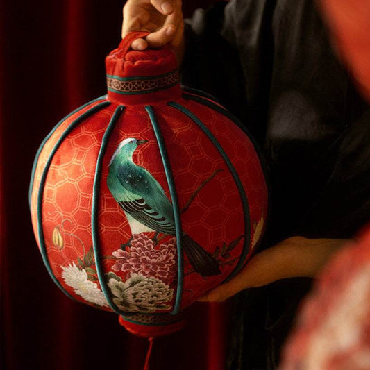 Luxury Chinoiserie Shaped Pillow Red Lantern & Gourd Decor