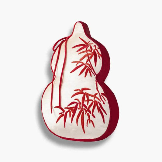 Chinoiserie Embroidery Red Blessing Gourd Shape Pillow Cushion