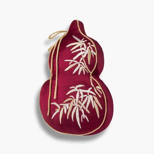 Chinoiserie Embroidery Red Blessing Gourd Shape Pillow Cushion