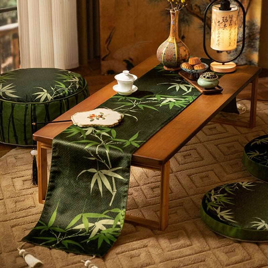 Jiangnan Green Bamboo Table Runner – Chinoiserie Plush Decor