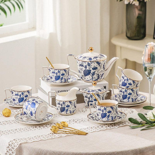 Blue Floral Ceramic Coffee Set | Teapot Tea Set | Afternoon Tea Set