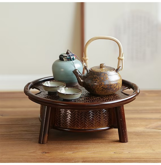 Black Tea Storage Table Chinese Handmade Natural Bamboo Weaving Artwork Tea Table Home Deco Zen Chinese Style Desk