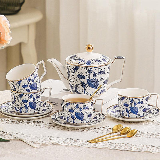 Blue Floral Ceramic Coffee Set | Teapot Tea Set | Afternoon Tea Set