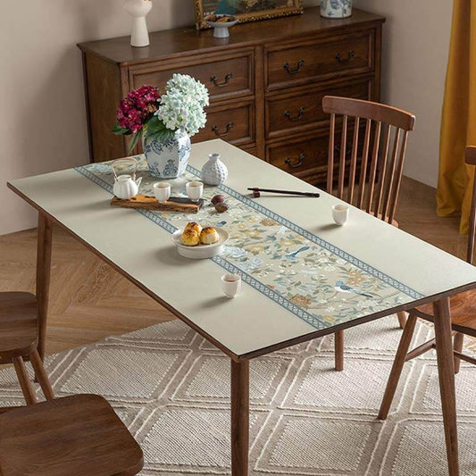 Chinoiserie Elegant Floral Leather Table Placemat – High-End Rectangular Waterproof Heat Resistant Mat