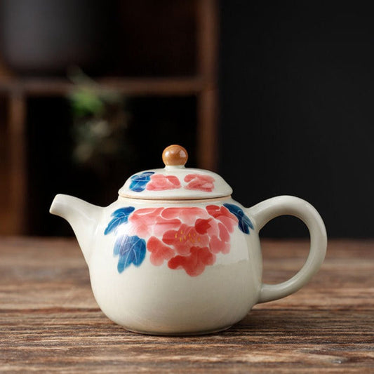 Chinese Beauty Hand-Painted Teapot With Straw Ash Glaze