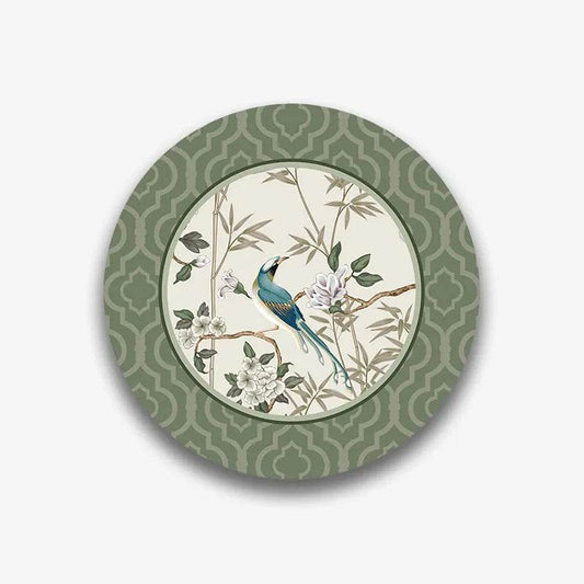 Chinoiserie Botanical Leaf & Blossom Round Coaster | Absorbent Non-Slip