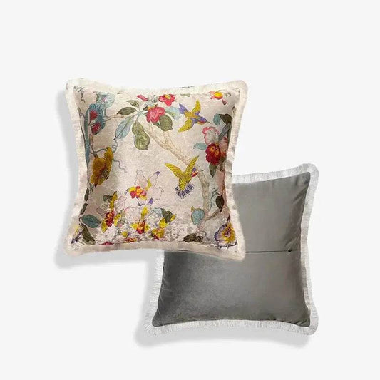 Chinoiserie Vintage Velvet Throw Pillow Floral and Botanical