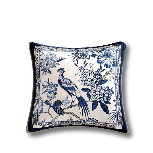 Chinoiserie Blue and White Porcelain Decorative Throw Pillow for Bedroom