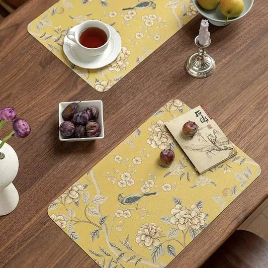 2-Piece Chinoiserie Orchard Delight Leather Placemats | Washable Table Mats
