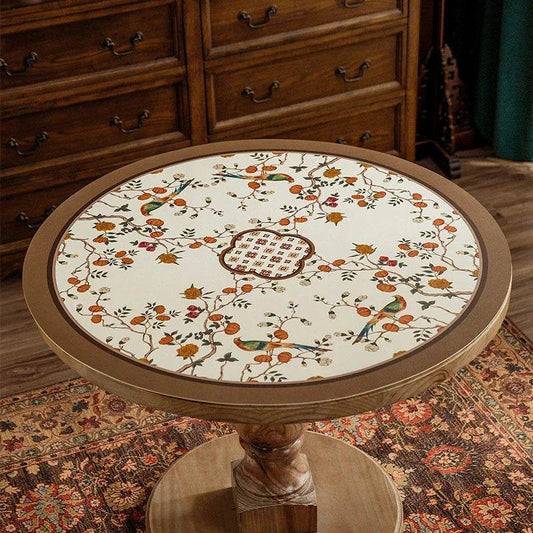 Chinoiserie Song Dynasty Botanical & Bird Round Table Mat | Waterproof PU Leather