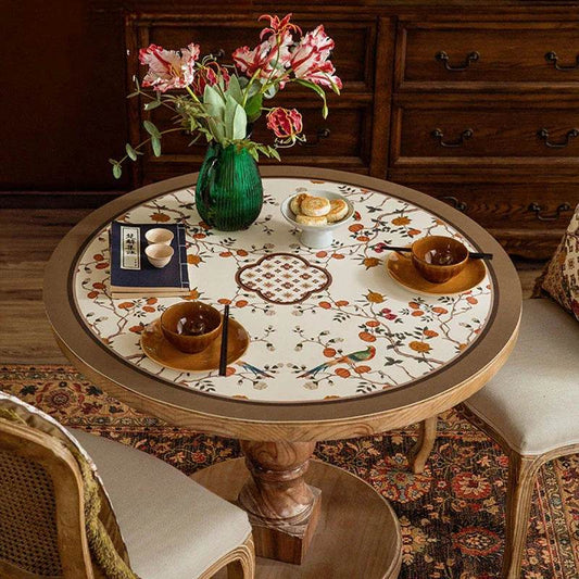 Chinoiserie Song Dynasty Botanical & Bird Round Table Mat | Waterproof PU Leather