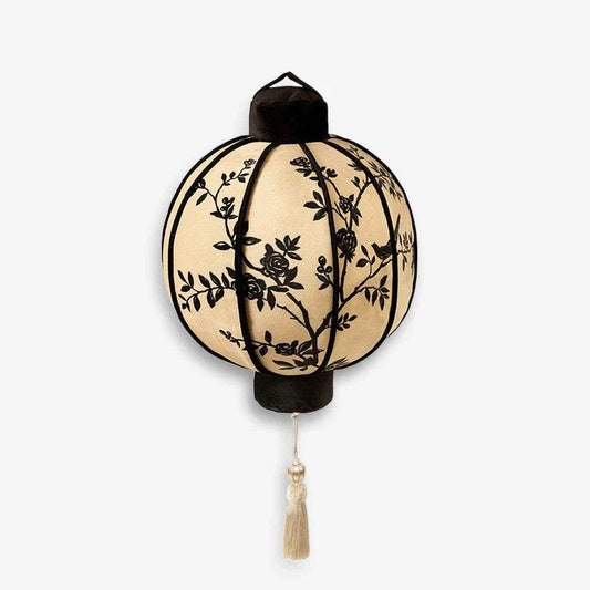 Chinoiserie Oriental Flower Lanterns Pillow Cushion Vintage Ink Blossom