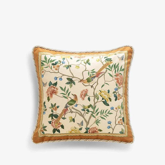 Chinoiserie Original Flowers and Birds Yellow Throw Pillow