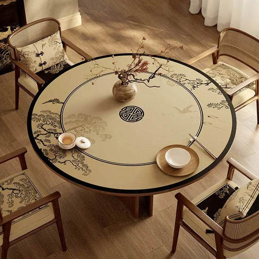 Chinoiserie Pine & Crane Round Table Mat | Waterproof PU Leather Placemat