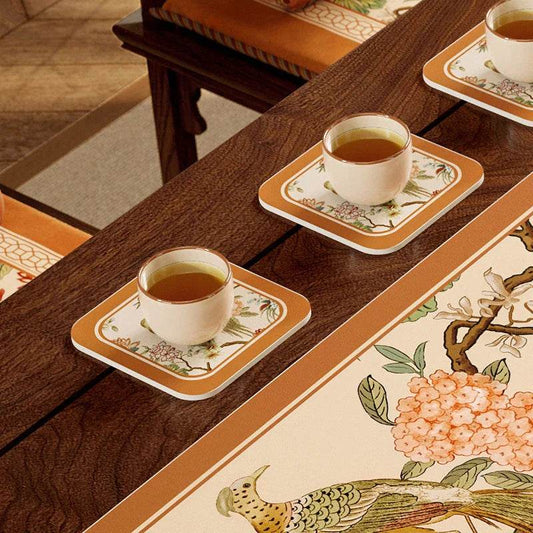 Chinoiserie Floral Tea Drying Mat | Absorbent Tea Table Mat