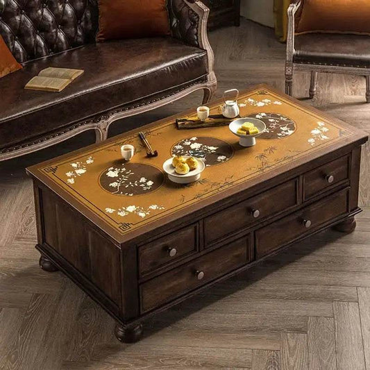 Chinoiserie Bird & Bamboo Coffee Table Mat – Luxury Waterproof Leather Table Protector