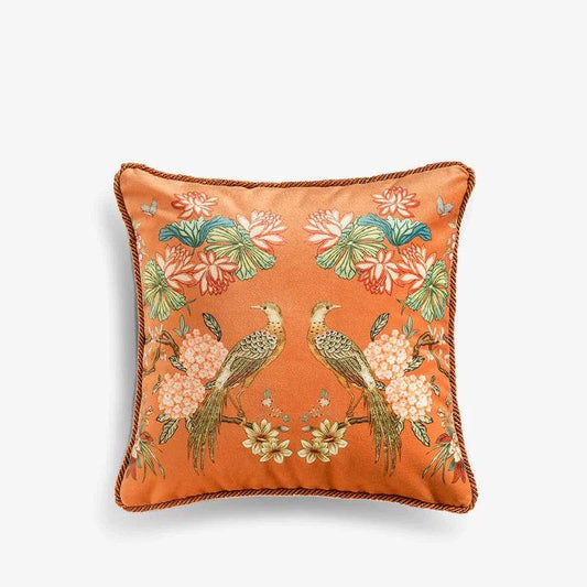 Chinoiserie Sofa Cushion Throw Pillow Orange Hydrangea Dream