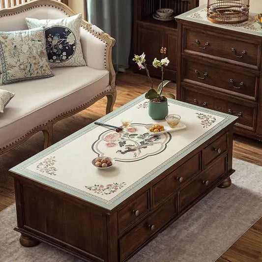 Chinoiserie Spring Blossom Bird & Floral Rectangular Table Mat – Luxury Waterproof Leather Placemat