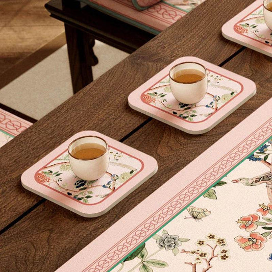 Chinoiserie Spring Powder Pink Silicone Diatom Tea Table Mat Runner