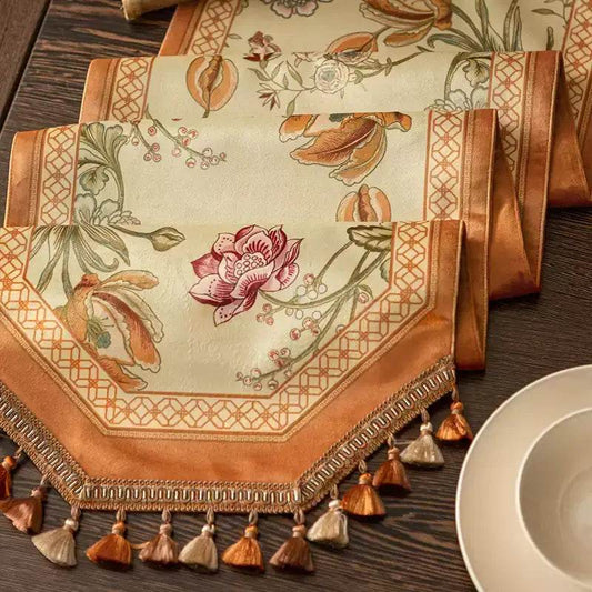 Jiangnan Orange Aviary Table Runner – Vintage Floral Chinoiserie Decor