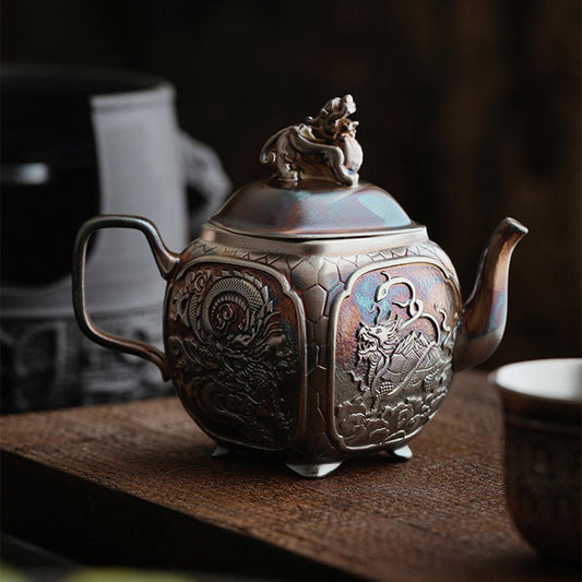 Chinese Mythical Beast Silver Teapot