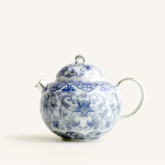Chinese Silver-Gilt Blue And White Porcelain Teapot