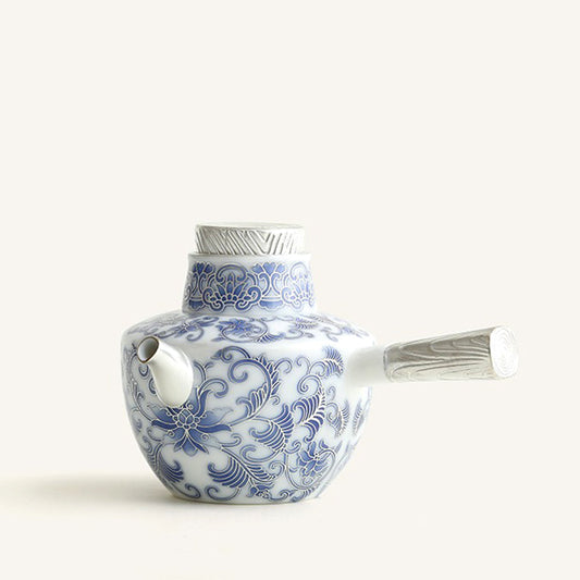 Blue And White Porcelain Teapot With Side Handle