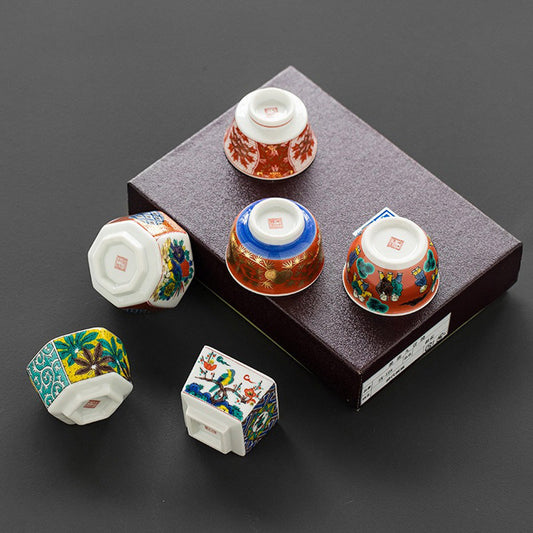 Japanese Kutani-yaki Ceramic Tea Cup Set of Six