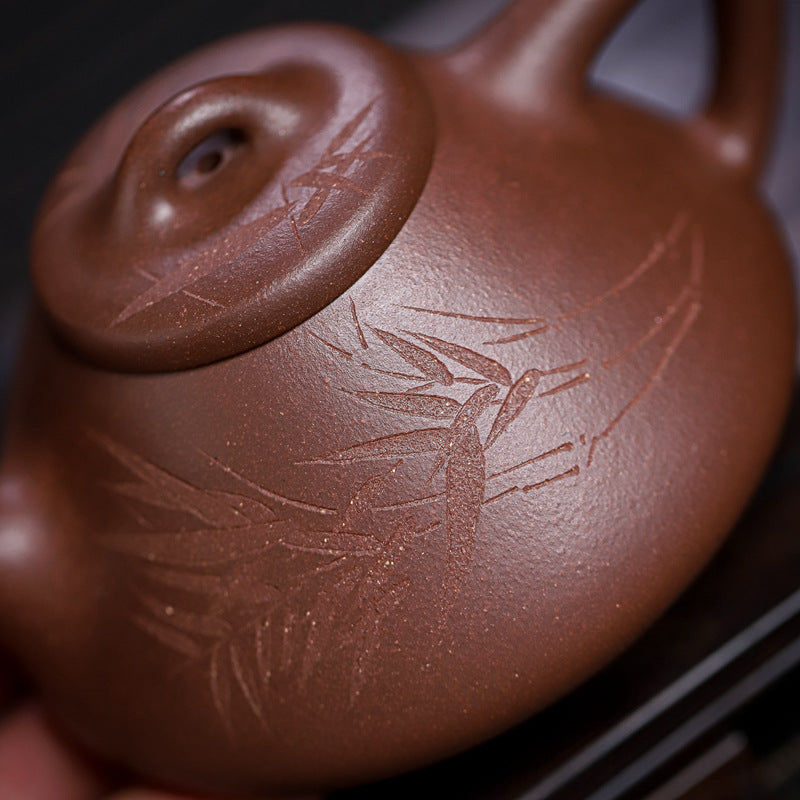 手描き竹柄宜興急須 – 260ml 原鉱紫砂手作り急須 – Jiangnan Sourcing