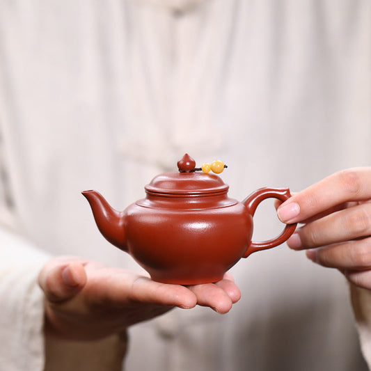 Yixing Smiling Sakura Teapot – Raw Duanni Vermilion Clay, Handmade 140ml
