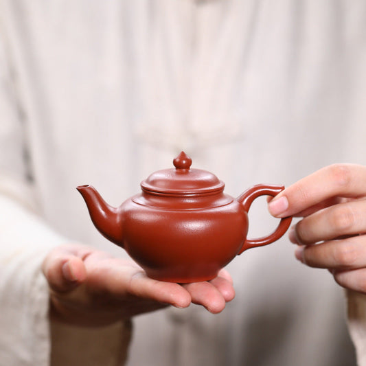 Yixing Smiling Sakura Teapot – Raw Duanni Vermilion Clay, Handmade 140ml
