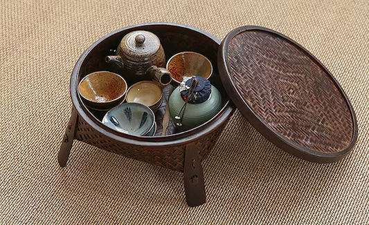 Tea Storage Table Chinese Handmade Natural Bamboo Weaving Artwork Black Tea Table Home Deco Zen Chinese Style Desk