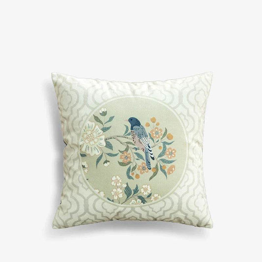 Chinoiserie Original Flowers and Birds Light Blue Throw Pillow