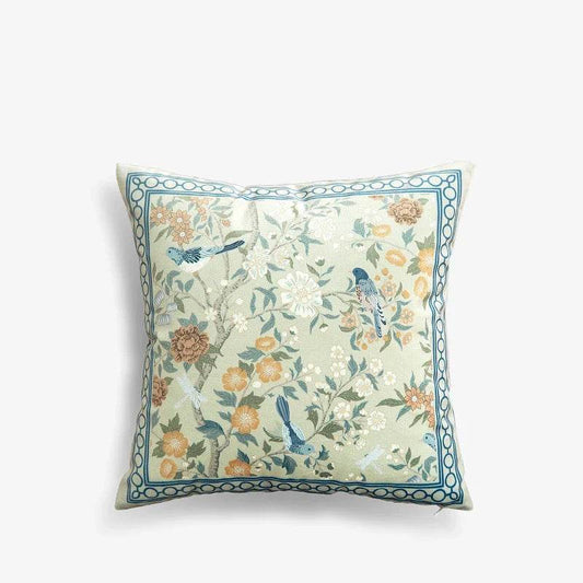 Chinoiserie Original Flowers and Birds Light Blue Throw Pillow