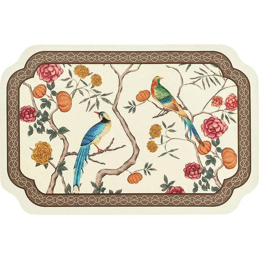 Chinoiserie Floral Bird Waterproof Table Mats | Song Dynasty Retro Placemat Set (2pcs)