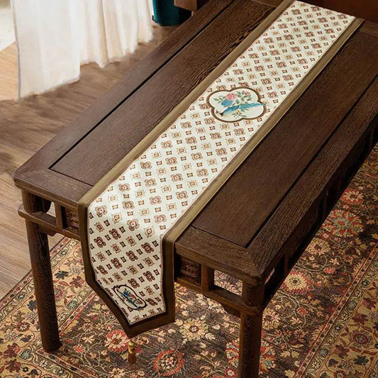 Chinoiserie Country Style Coffee Table Cover White Table Runner