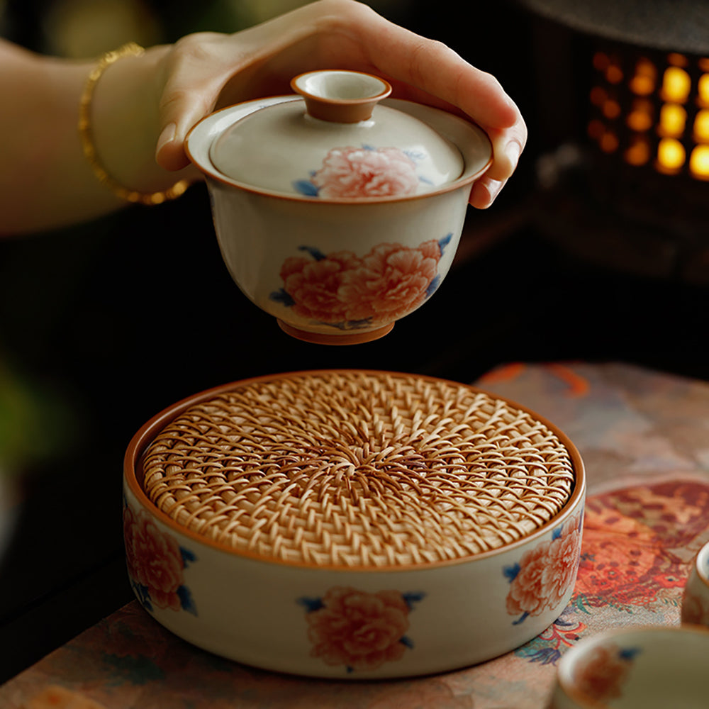 ハイビスカス花柄汝窯磁器 蓋碗セット – Jiangnan Sourcing