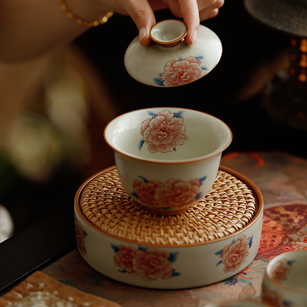 ハイビスカス花柄汝窯磁器 蓋碗セット – Jiangnan Sourcing