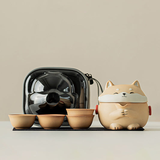 Ensemble de thé de voyage en poterie mignonne Shiba Inu