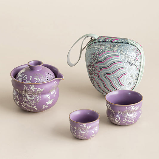 Ensemble de thé de voyage pivoine Ruyao violet
