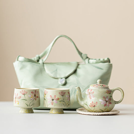 Green Ceramic Gesang Flower Travel Tea Set