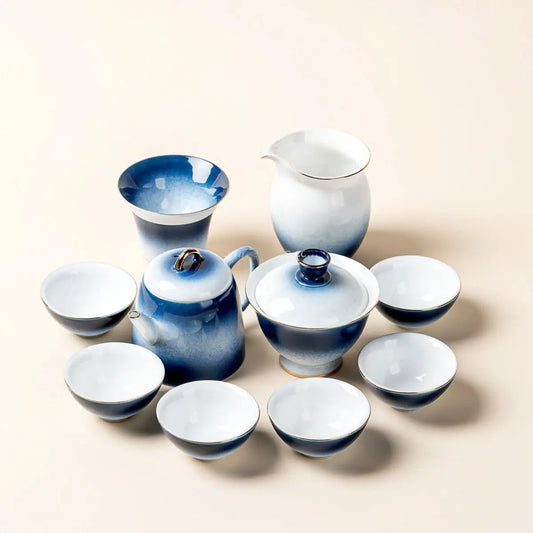 Gradient Blue Jade Porcelain Tea Set