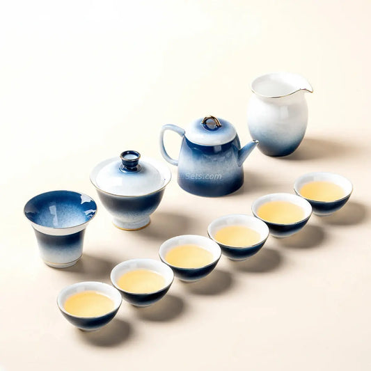 Gradient Blue Jade Porcelain Tea Set