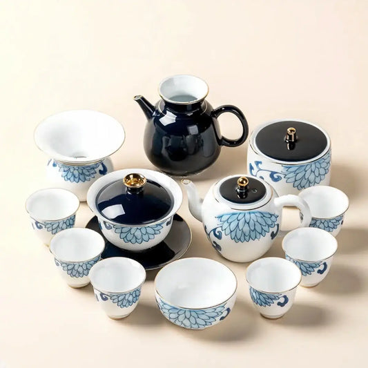 Blue And White Porcelain Chrysanthemum Tea Set