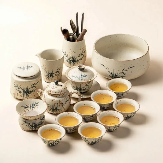 Chinese Ruyao Ceramic Bamboo Tea Set