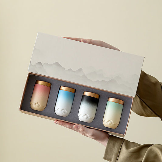 Gradient Ceramic Portable Four Tea Caddies Set