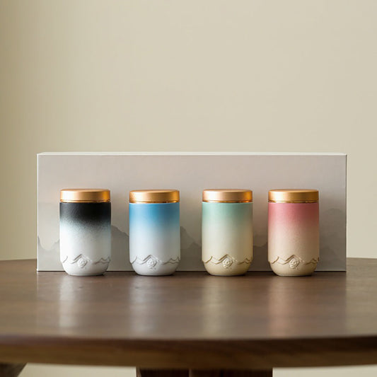 Gradient Ceramic Portable Four Tea Caddies Set